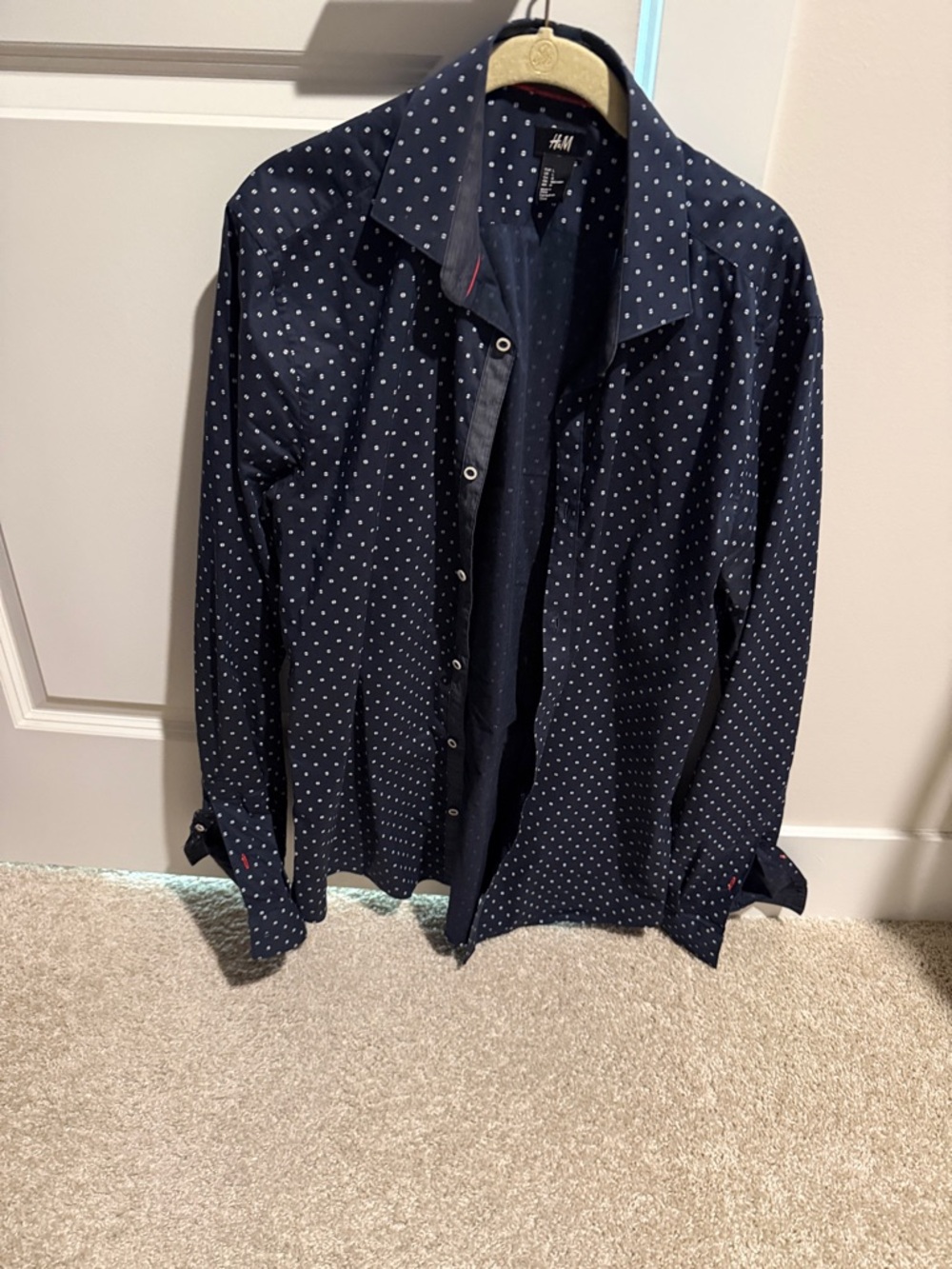 H&M Navy Shirt with White Polka Dots